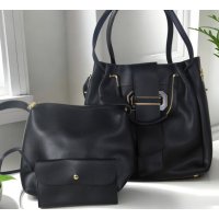H1580 - Fashion Black 3pc Handbag Set